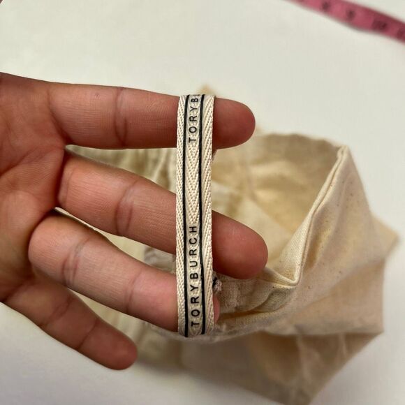 Tory Burch Canvas Drawstring Dust Bag | Logo Storage Pouch Neutral Beige - Picture 5 of 7